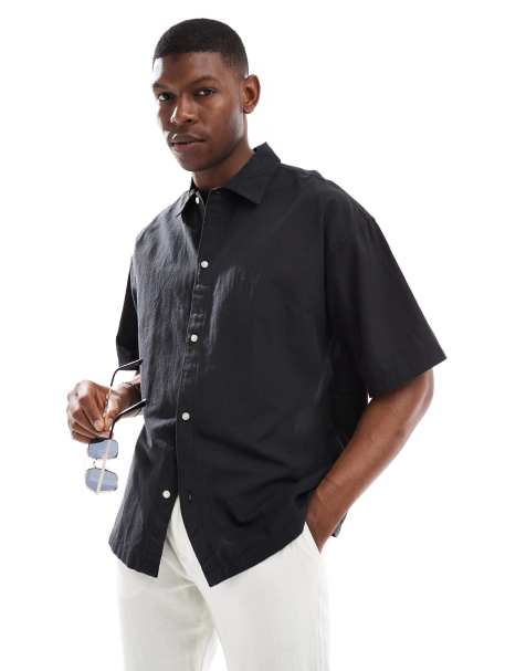 Jack & Jones oversized linen mix shirt in black