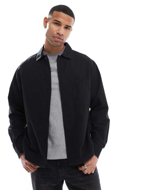 Jack & Jones linen blend overshirt in black
