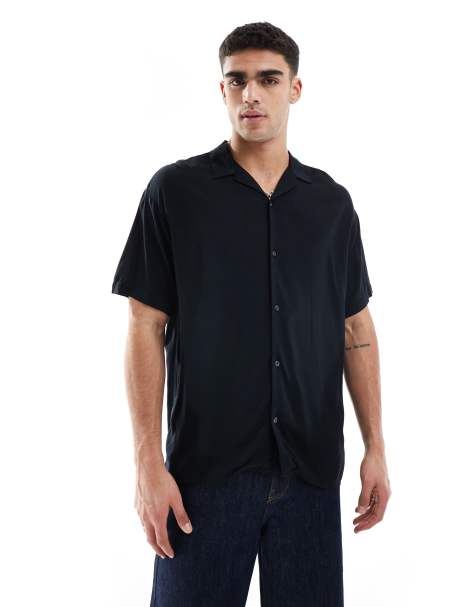 Jack & Jones revere collar short sleeve shirt in black