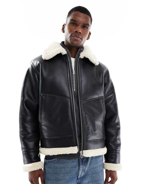Jack & Jones – Czarna kurtka pilotka z imitacji skóry - view 1