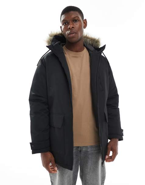 Jack & Jones – Czarna parka z kapturem wykończonym sztucznym futrem - view 1