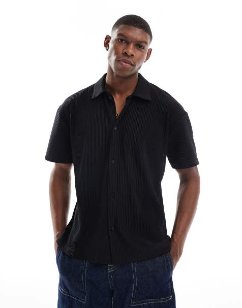 Jack & Jones plisse shirt in black