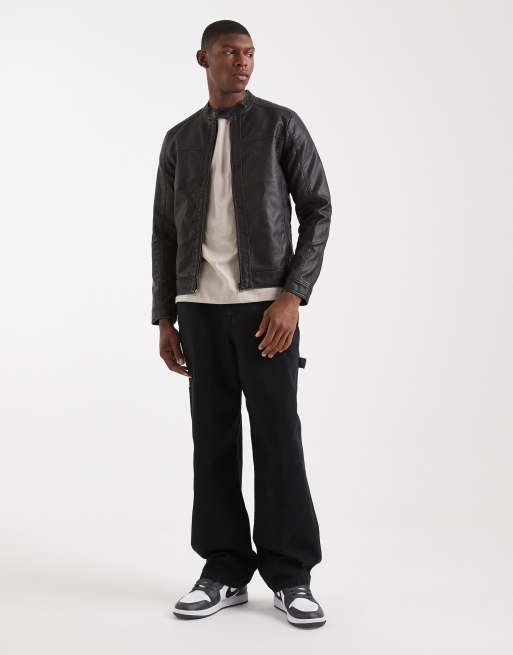 Jack & Jones – Czarna sprana kurtka typu racer z imitacji skóry, 2 z 5