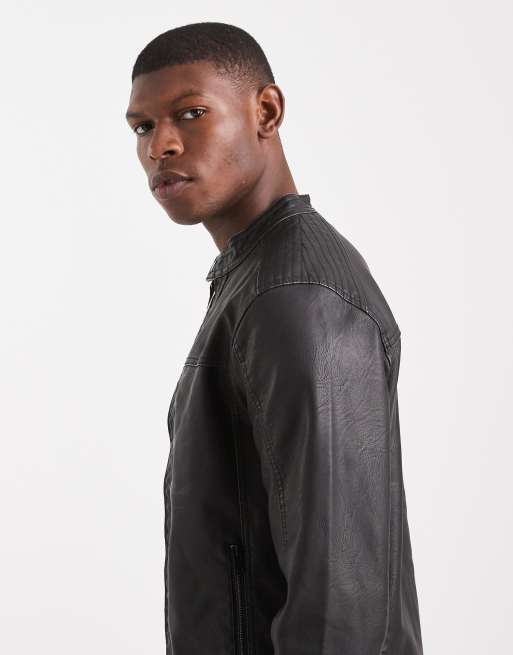 Jack & Jones – Czarna sprana kurtka typu racer z imitacji skóry, 4 z 5
