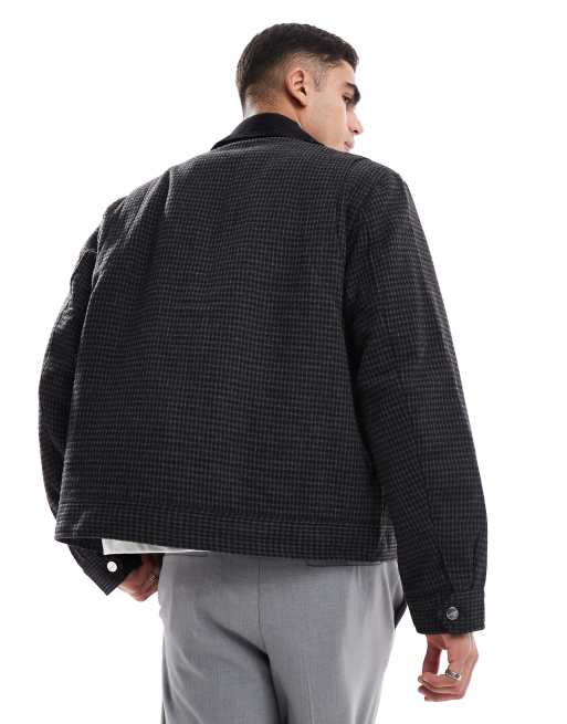 Jack & Jones – Czarna wełniana kurtka typu worker w kratkę, 2 z 4