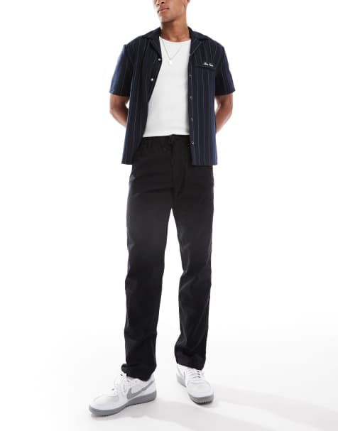 Jack & Jones relaxed fit linen mix trouser in black