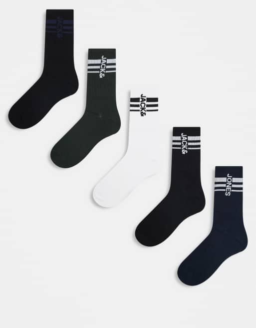Jack & Jones — Czarne skarpetki tenisowe — komplet 5 par