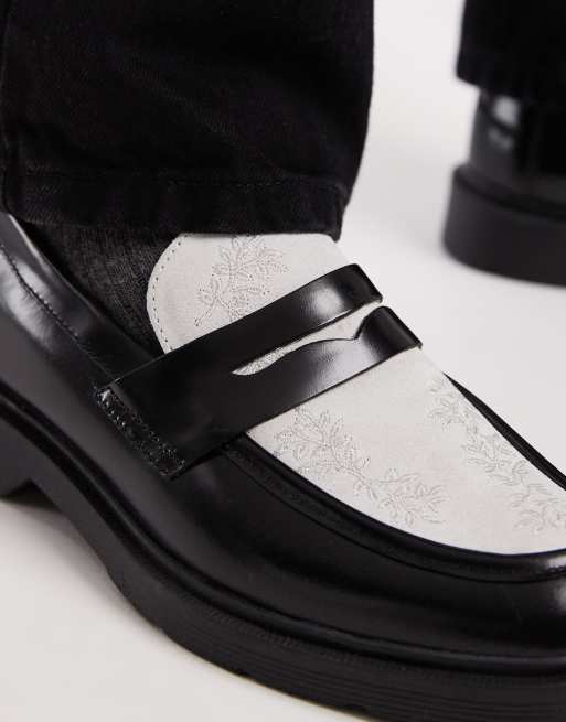 Jack & Jones – Czarne skórzane loafersy z kwiatowym wzorem, 3 z 4