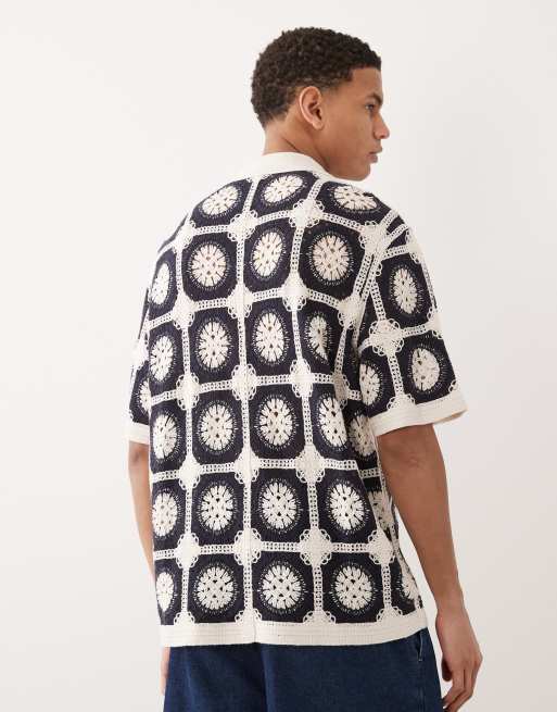 Jack & Jones – Czarno-biała koszula w szydełkowany wzór, 3 z 5