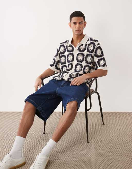 Jack & Jones – Czarno-biała koszula w szydełkowany wzór, 4 z 5