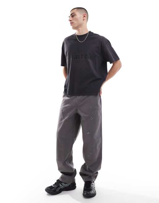 Jack & Jones – Czarny krótki T-shirt oversize z nadrukiem „Core Project” i efektem sprania, 2 z 4