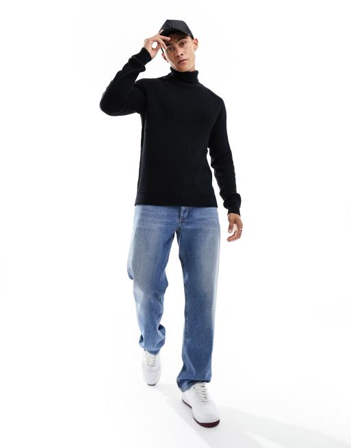 Jack & Jones – Czarny prążkowany sweter z golfem, 3 z 4