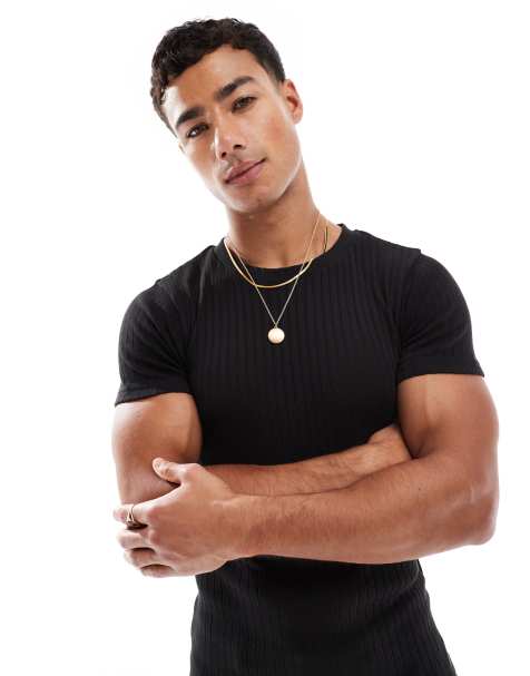 Jack & Jones – Czarny prążkowany T-shirt o kroju podkreślającym sylwetkę - view 1