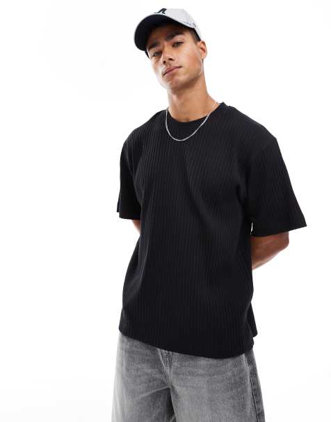 Jack & Jones – Czarny prążkowany T-shirt oversize - view 1