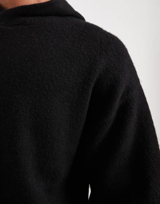 Jack & Jones – Czarny puszysty sweter dzianinowy z kapturem, 5 z 5