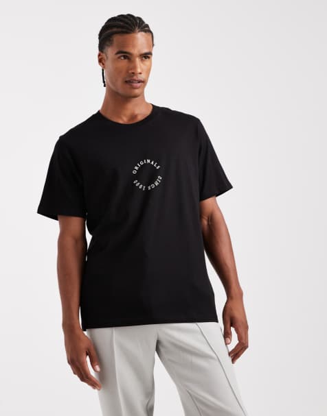 Jack & Jones – Czarny T-shirt o luźnym kroju z nadrukiem z napisem Originals - view 1