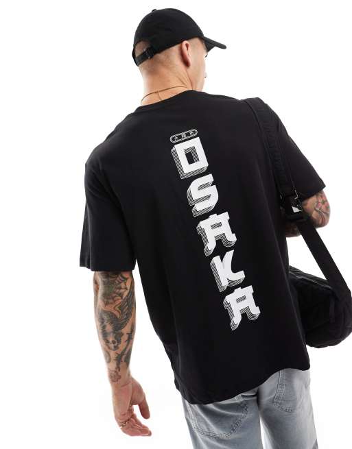 Jack & Jones – Czarny T-shirt oversize z japońskim nadrukiem na plecach 