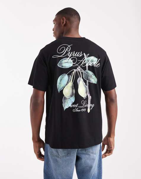 Jack & Jones – Czarny T-shirt oversize z nadrukiem gruszek na piersi - view 1