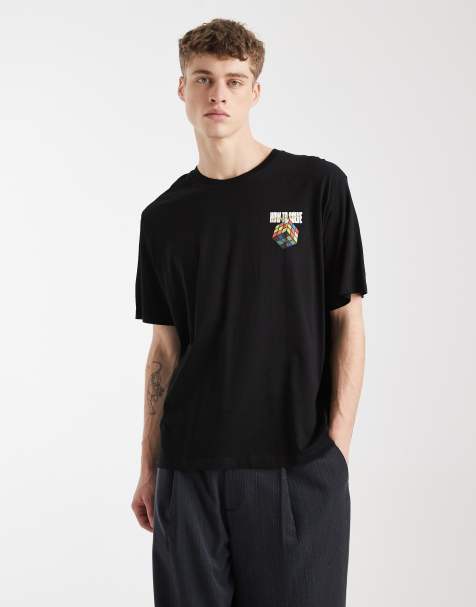 Jack & Jones – Czarny T-shirt oversize z nadrukiem kostek na plecach - view 1