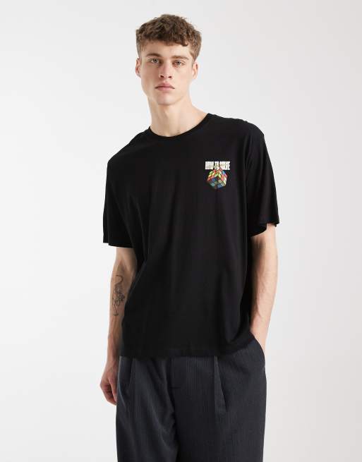 Jack & Jones – Czarny T-shirt oversize z nadrukiem kostek na plecach, 3 z 5