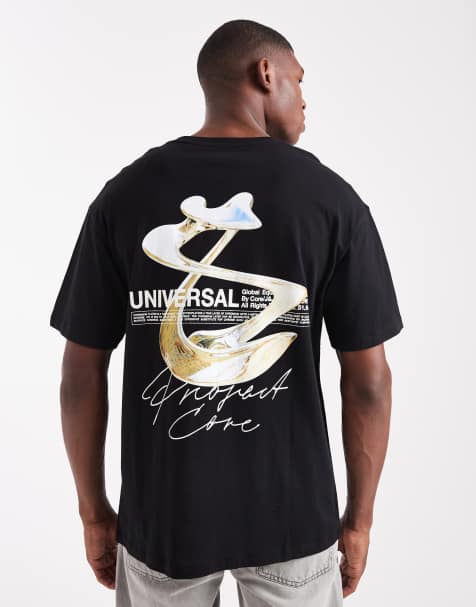 Jack & Jones – Czarny T-shirt oversize z nadrukiem na plecach - view 1