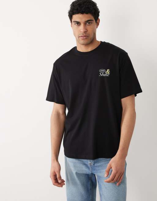 Jack & Jones – Czarny T-shirt oversize z nadrukiem słońca na plecach, 3 z 5