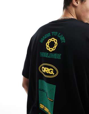 Jack & Jones – Czarny T-shirt oversize z nadrukiem w stylu retro na plecach - view 1