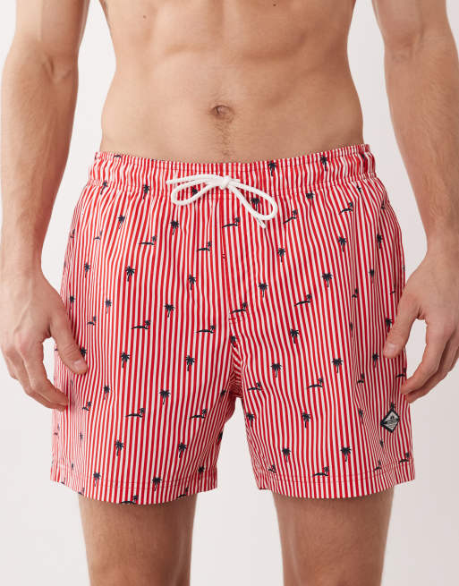Jack & Jones – Czerwone szorty kąpielowe w paski i palmy, 4 z 5