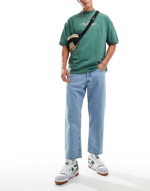 Jack & Jones - Dave - Cropped stugge wijde jeans in lichtblauwe wassing