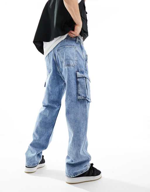 Jack & Jones - Dave - Jeans cargo con fondo ampio lavaggio blu, 2 di 5