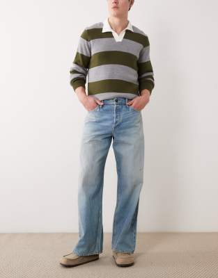 Dave - Jeans in mittelblauer Dirty-Waschung mit weitem Bein Blau W33 L34