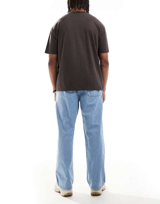 Jack & Jones – Dave – Weit geschnittene, leichte Jeans in hellblauer Waschung mit Kordelzug, 3 von 5