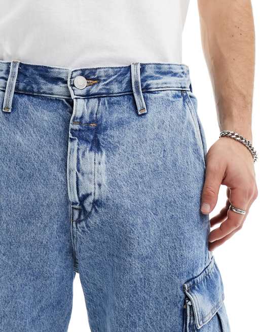 Jack & Jones – Dave – Weite Cargojeans in blauer Waschung, 3 von 5