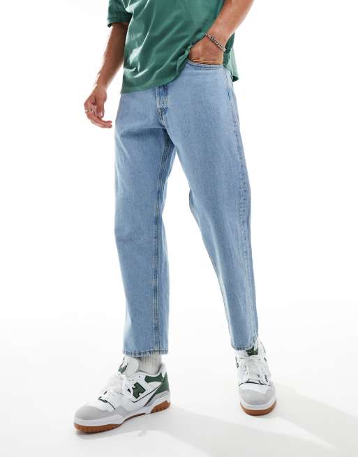 Jack & Jones Mark wide cropped rigid jean in light blue wash 