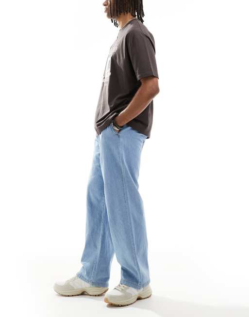 Jack & Jones Dave wide fit drawstring light weight jeans in light blue wash, 2 of 5