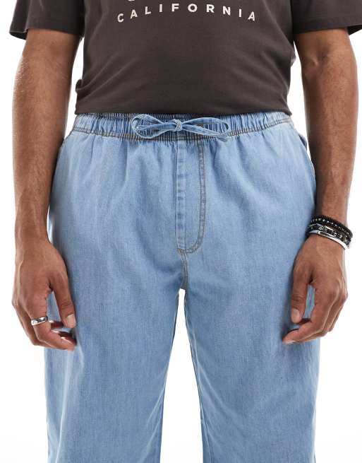Jack & Jones Dave wide fit drawstring light weight jeans in light blue wash, 5 of 5