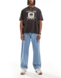 [Jack & Jones] Jack & Jones Dave wide fit drawstring lightweight jeans in light blue wash XL Light Blue Denim