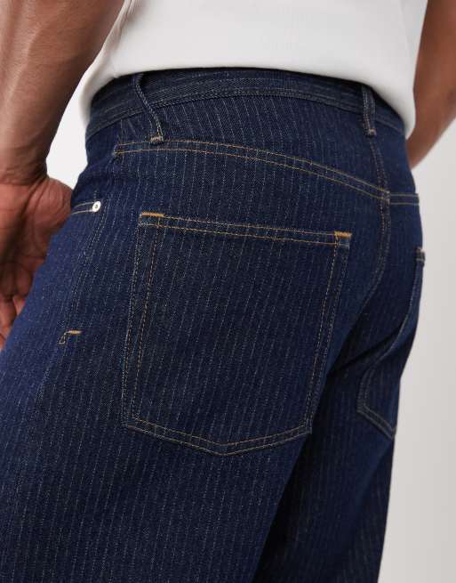 Jack & Jones Dave wide fit jeans co-ord in stripe dark wash, 5 of 5
