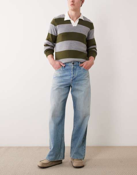 Jack & Jones Dave wide leg jeans with dirty wash in mid blue