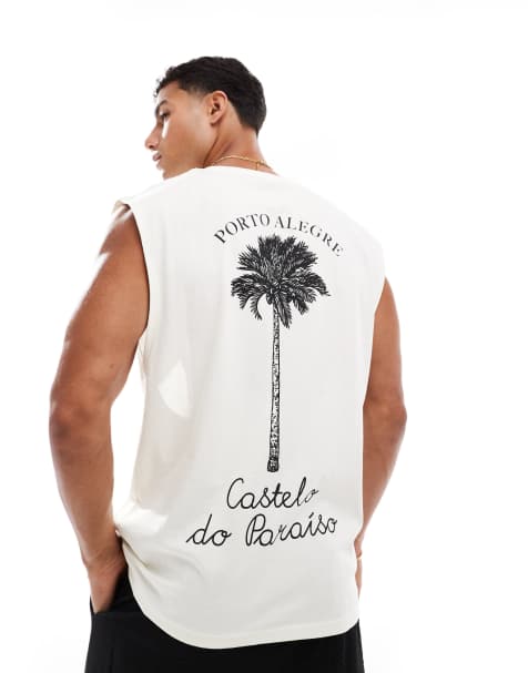 Jack & Jones - Débardeur avec imprimé palmier au dos - Crème - view 1