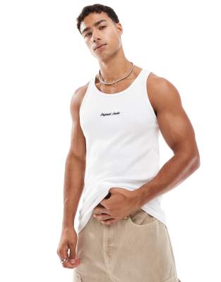 Jack & Jones - Débardeur côtelé avec broderie - Blanc