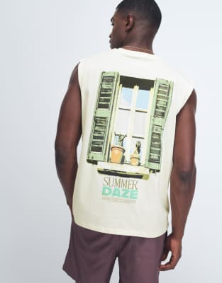 Jack & Jones - Débardeur oversize avec imprimé Summer Daze au dos - Beige-Neutre