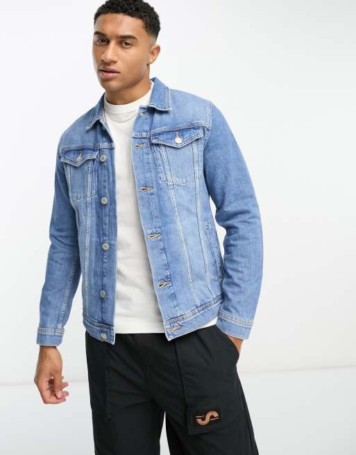 Men's Hooded Denim Jacket in Mid Blue