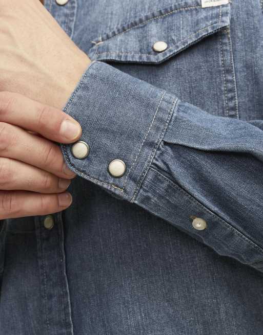 Jack & Jones - Denim overhemd in donkerblauw, 3 van 4