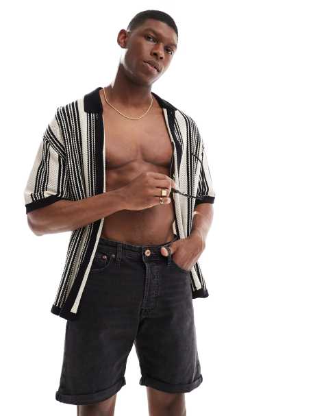 Jack & Jones denim short with turn up in black wash  - view 1