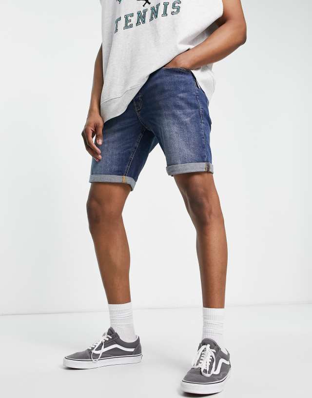 Jack & Jones denim shorts in slim fit in mid blue