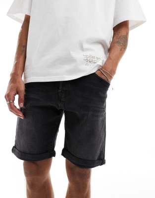 Jack & Jones Denim Shorts In Washed Black