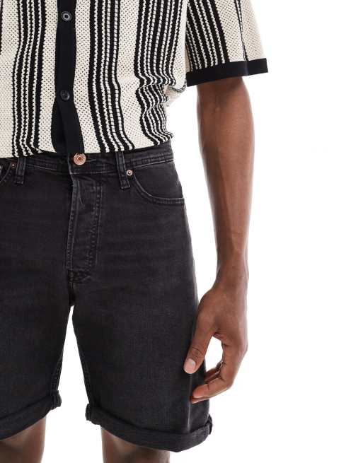 Jack & Jones denim shorts with cuffs in black wash , 3 of 5