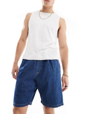 denim shorts with drawstring waist in blue