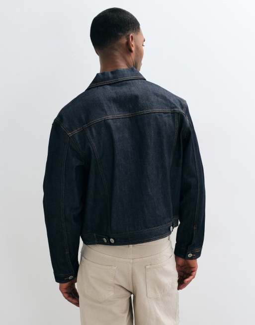 Jack & Jones denimjakke med kontrastsyning i mørkeblå, 5 af 5